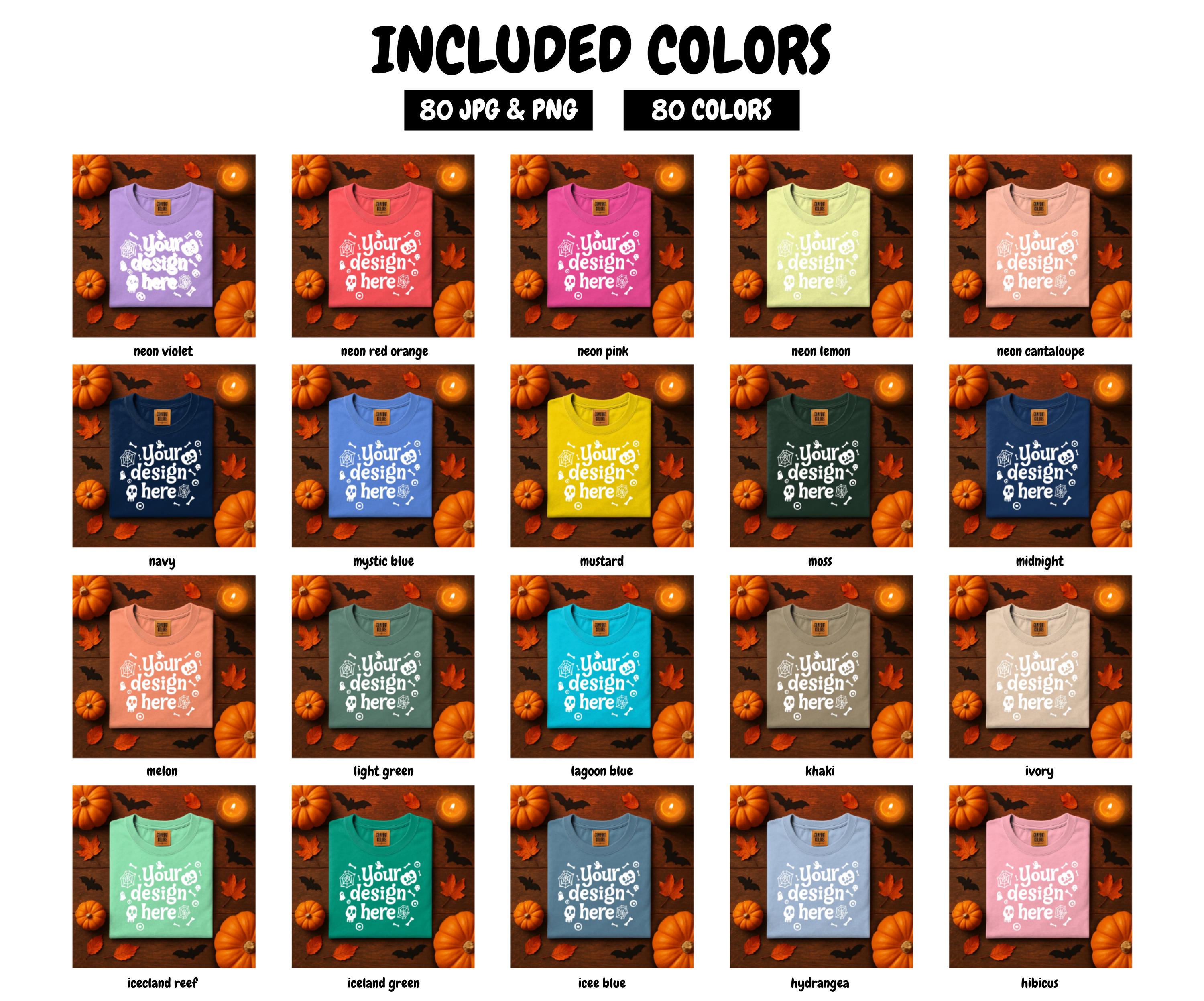 80 Halloween Comfort Color 1717 Flatlay T Shirt Mock Ups Group Fall Flat Lay 1717 Folded Tshirt Mockup Bundle Pumpkin - 80 COLORS JPEG & PNG