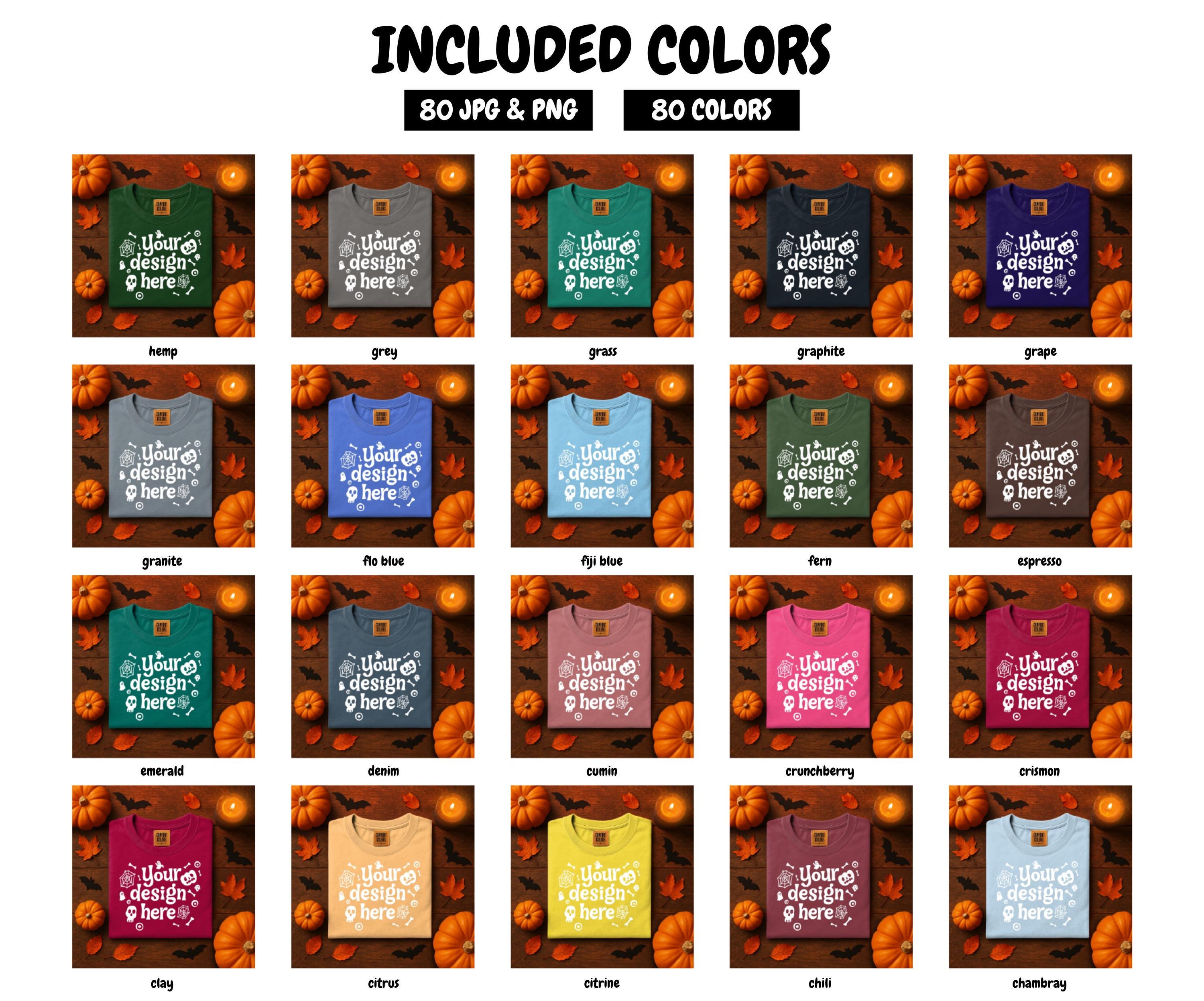 80 Halloween Comfort Color 1717 Flatlay T Shirt Mock Ups Group Fall Flat Lay 1717 Folded Tshirt Mockup Bundle Pumpkin - 80 COLORS JPEG & PNG