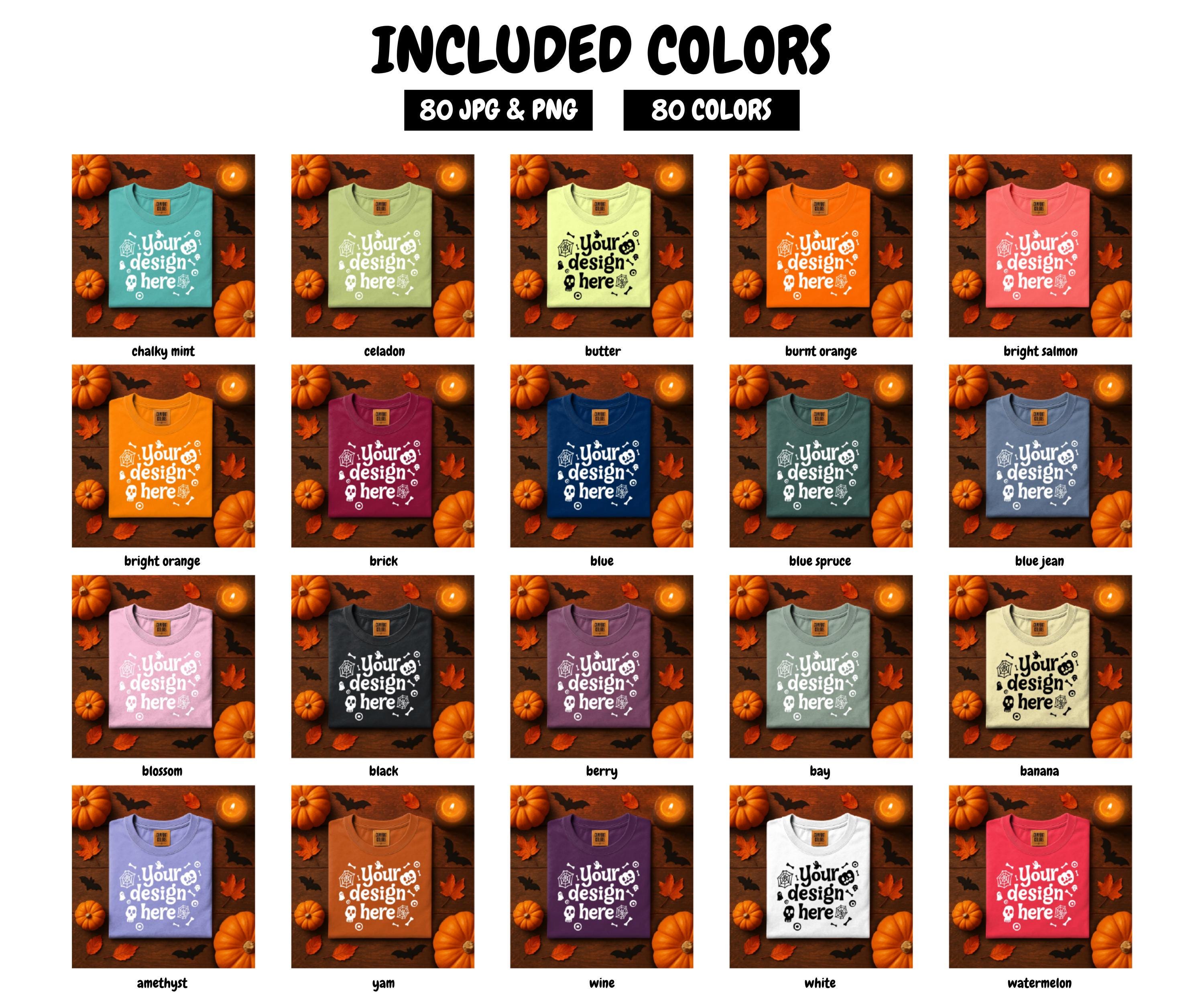 80 Halloween Comfort Color 1717 Flatlay T Shirt Mock Ups Group Fall Flat Lay 1717 Folded Tshirt Mockup Bundle Pumpkin - 80 COLORS JPEG & PNG