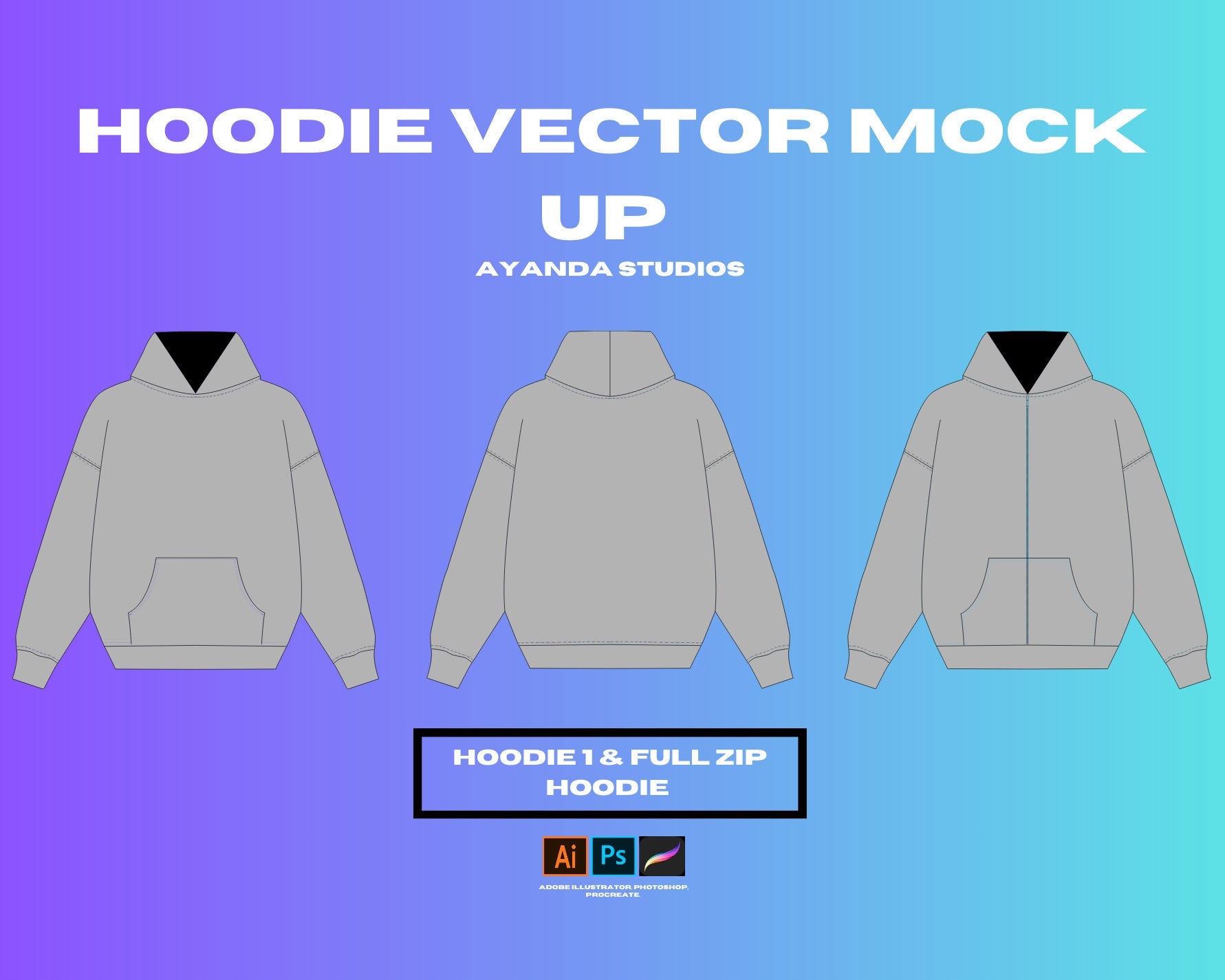 Hoodie mock up Bundle 3 hoodies mock up pack Clothing brand hoodie, t-shirt, jeans, tees. clothing,tech pack,mock up adobe llustrator vector