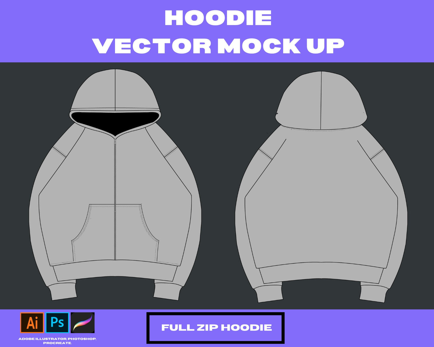 Full zip Hoodie 3 vector mock up Clothing brand hoodie, t-shirt, jeans, , tees. clothing, tech pack,3mock upbundle adobe illustrator vector