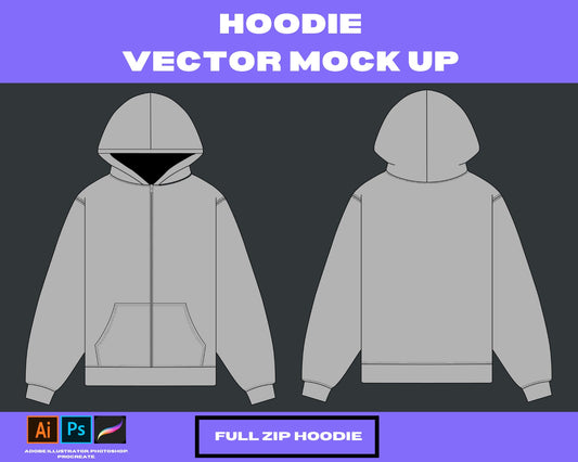 Full zip Hoodie 2 vector mock up Clothing brand hoodie, t-shirt, jeans, , tees. clothing, tech pack,3mock upbundle adobe illustrator vector