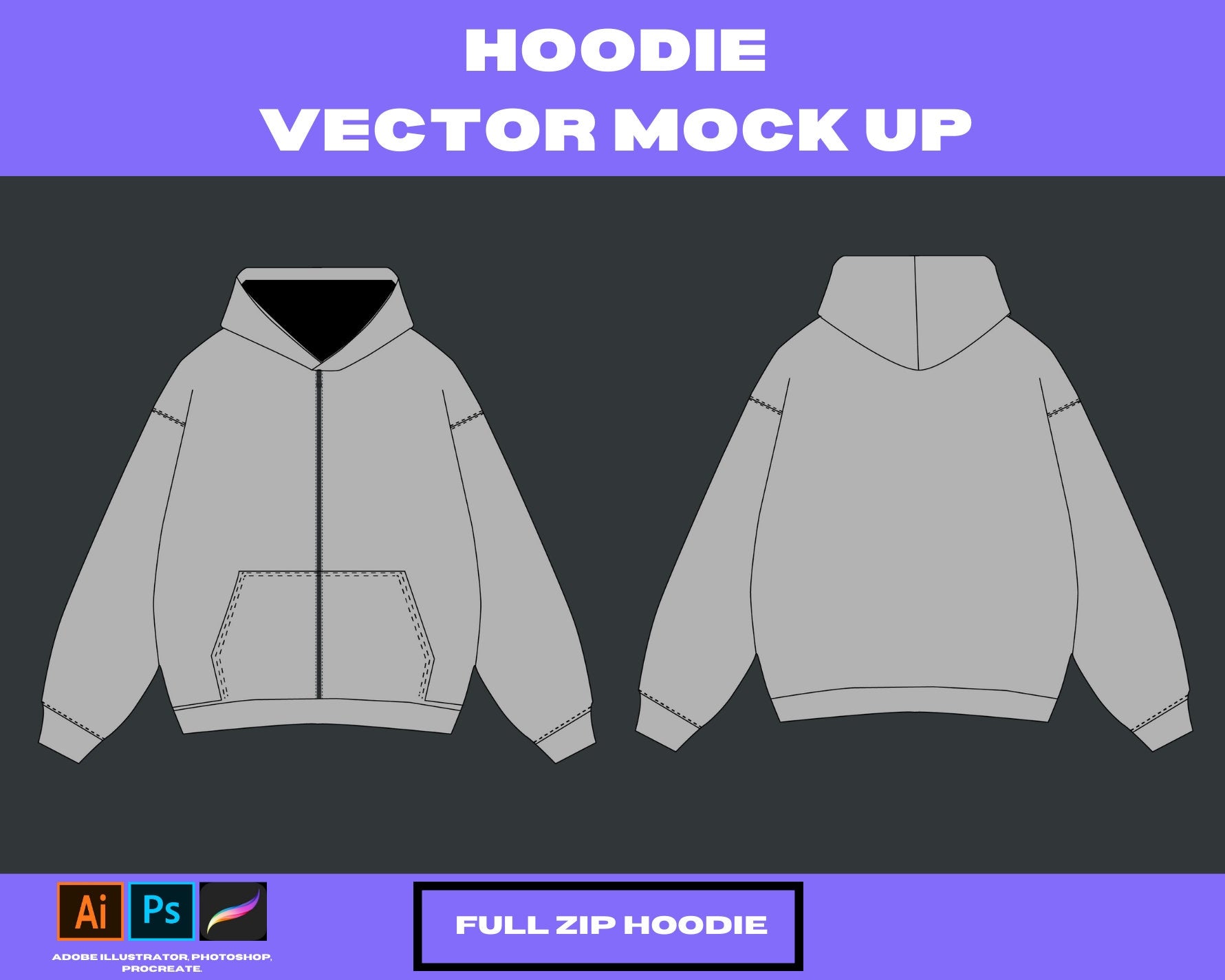 Full zip Hoodie 4 vector mock up Clothing brand hoodie, t-shirt, jeans, , tees. clothing, tech pack,3mock upbundle adobe illustrator vector