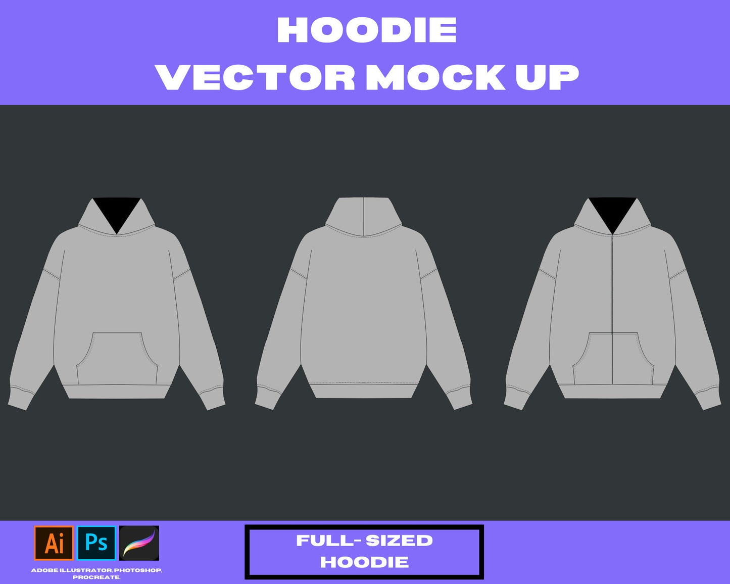 Hoodie mock up Bundle 3 hoodies mock up pack Clothing brand hoodie, t-shirt, jeans, tees. clothing,tech pack,mock up adobe llustrator vector