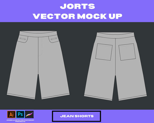 Jorts Vector Mock-Up | Editable Summer Apparel Template for Clothing Brands | Realistic Shorts Flats & CADs for Fashion Designers