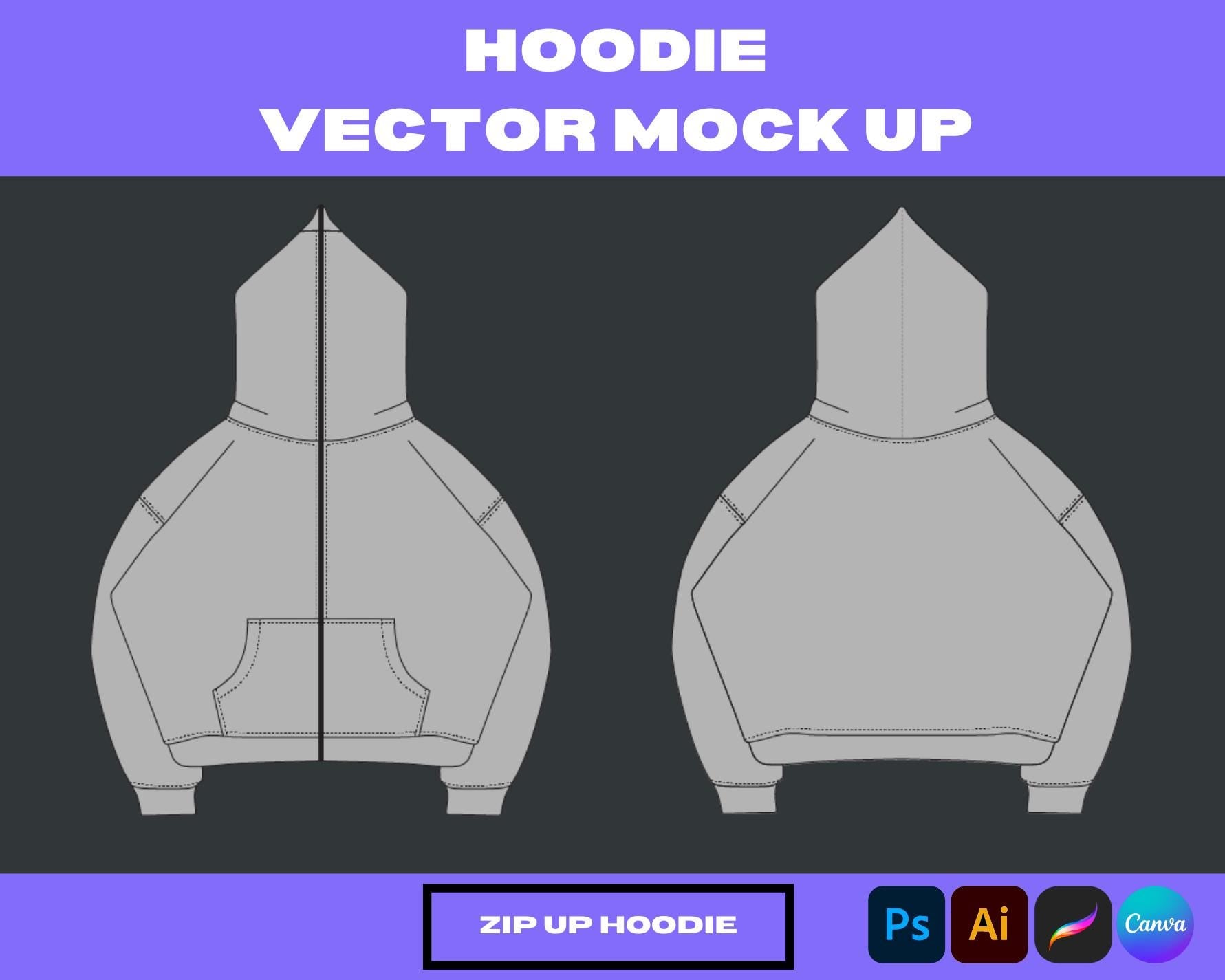 Full Zip Hoodie Mock-Up 8 | Editable Vector Template for Clothing Brands | Realistic Apparel Mock-Up for Designers & Print-on-Demand