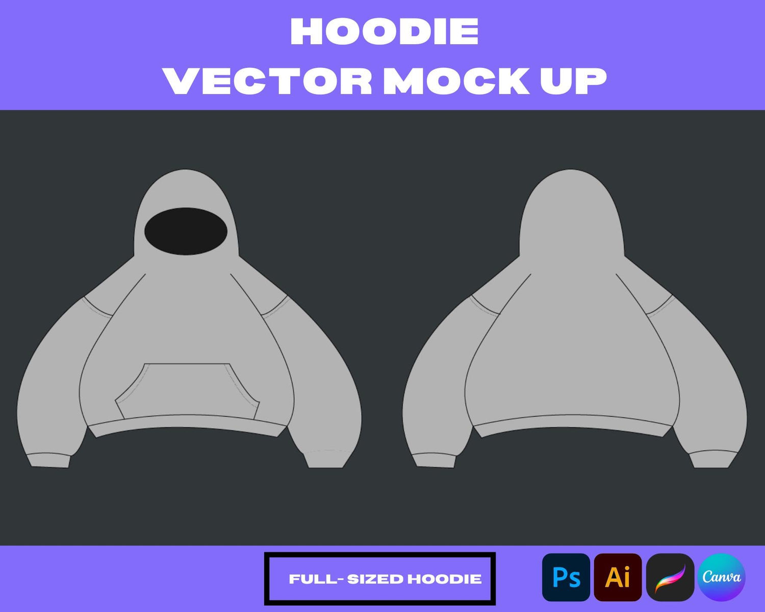 Full Sized Hoodie Mock-Up 10 | Editable Vector Template for Clothing Brands | Realistic Apparel Mock-Up for Designers & Print-on-Demand