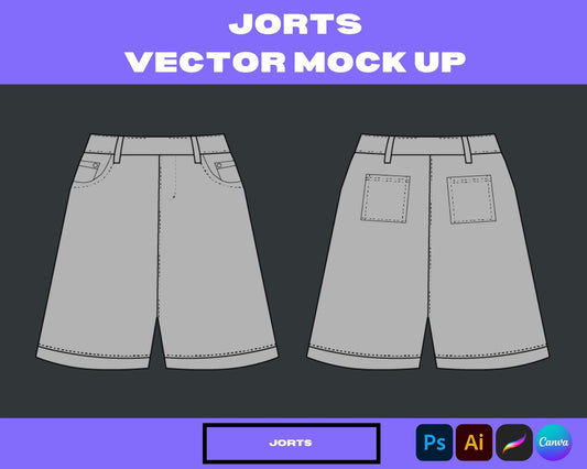 Jorts Vector Mock-Up | Editable Summer Apparel Template for Clothing Brands | Realistic Shorts Flats & CADs for Fashion Designers