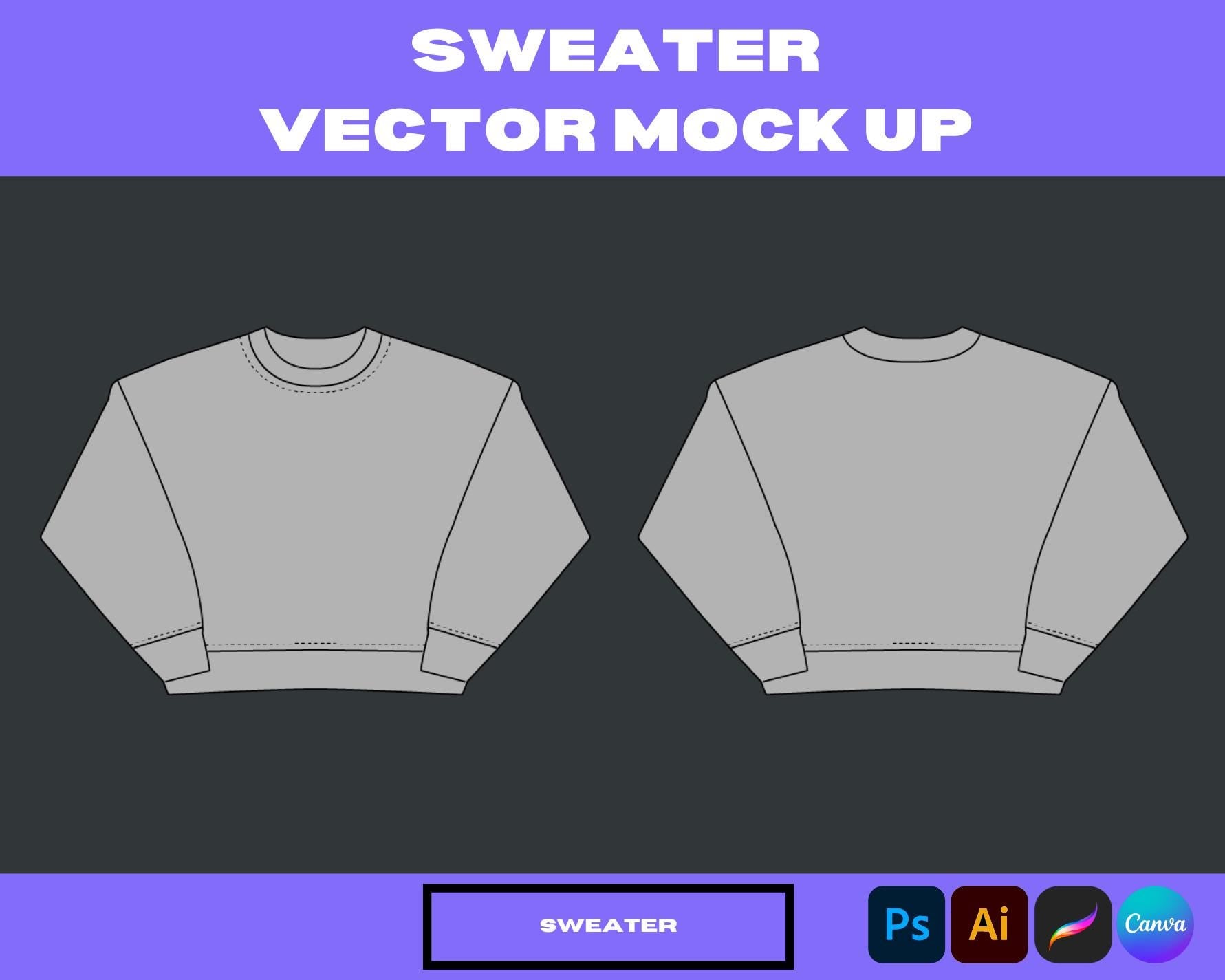 Sweater Vector Mock-Up 1 | Editable Winter Apparel Template for Clothing Brands | Realistic Sweater Flats & CADs for Designers