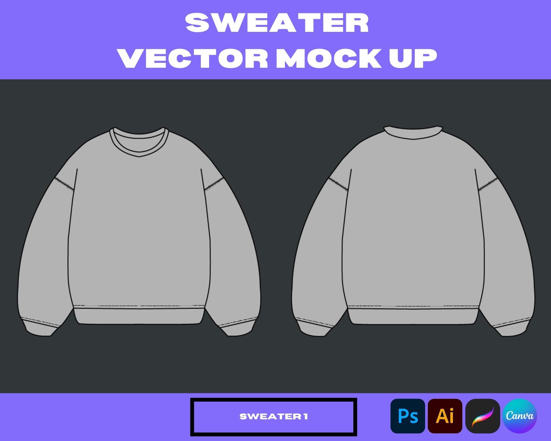 Sweater Vector Mock-Up 2 | Editable Winter Apparel Template for Clothing Brands | Realistic Sweater Flats & CADs for Designers