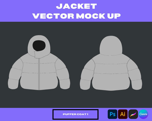 Puffer Jacket Vector Mock-Up | Editable Winter Coat Template for Clothing Brands | Realistic Puffer Flats & CADs for Designers