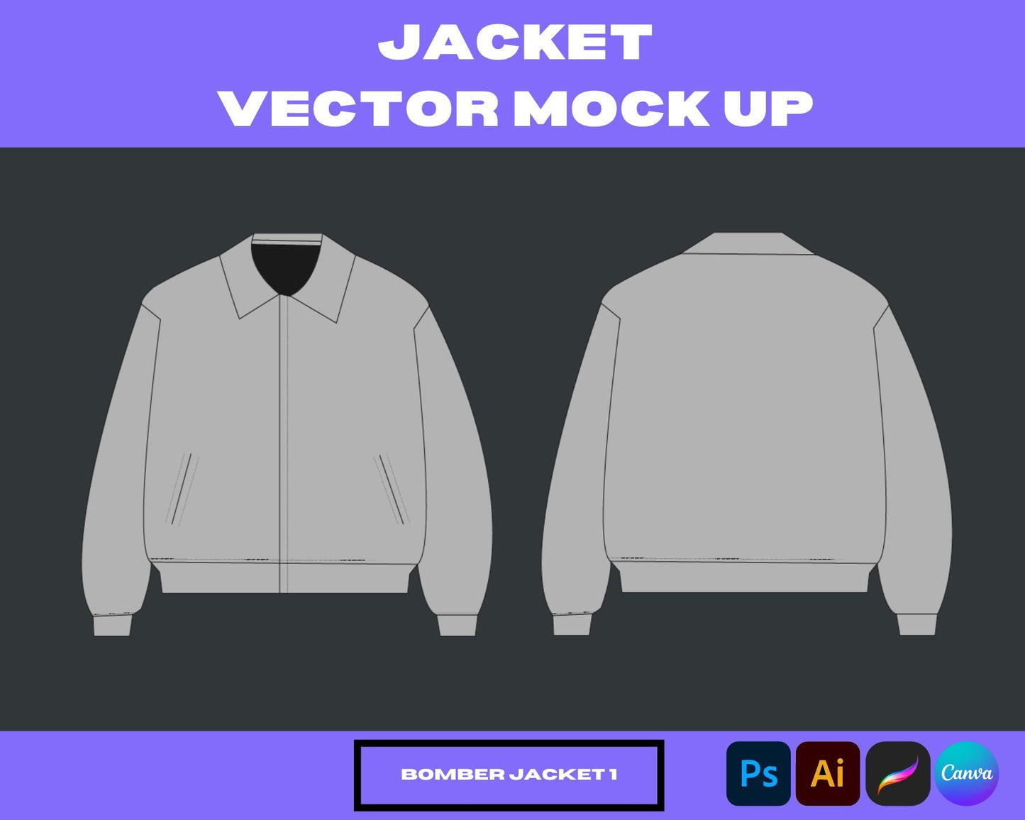 Bomber Jacket Vector Mock-Up | Editable Streetwear Template for Clothing Brands | Realistic Bomber Flats & CADs for Designers