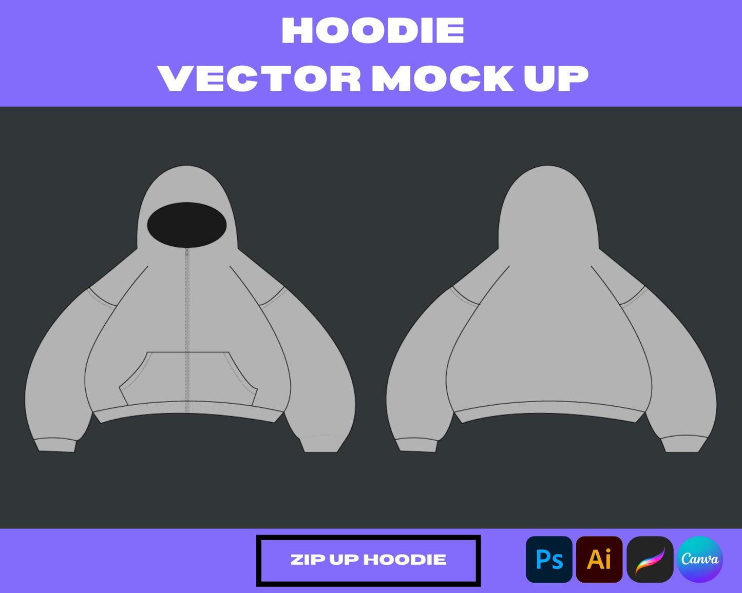 Full Zip Hoodie Mock-Up 6 | Editable Vector Template for Clothing Brands | Realistic Apparel Mock-Up for Designers & Print-on-Demand