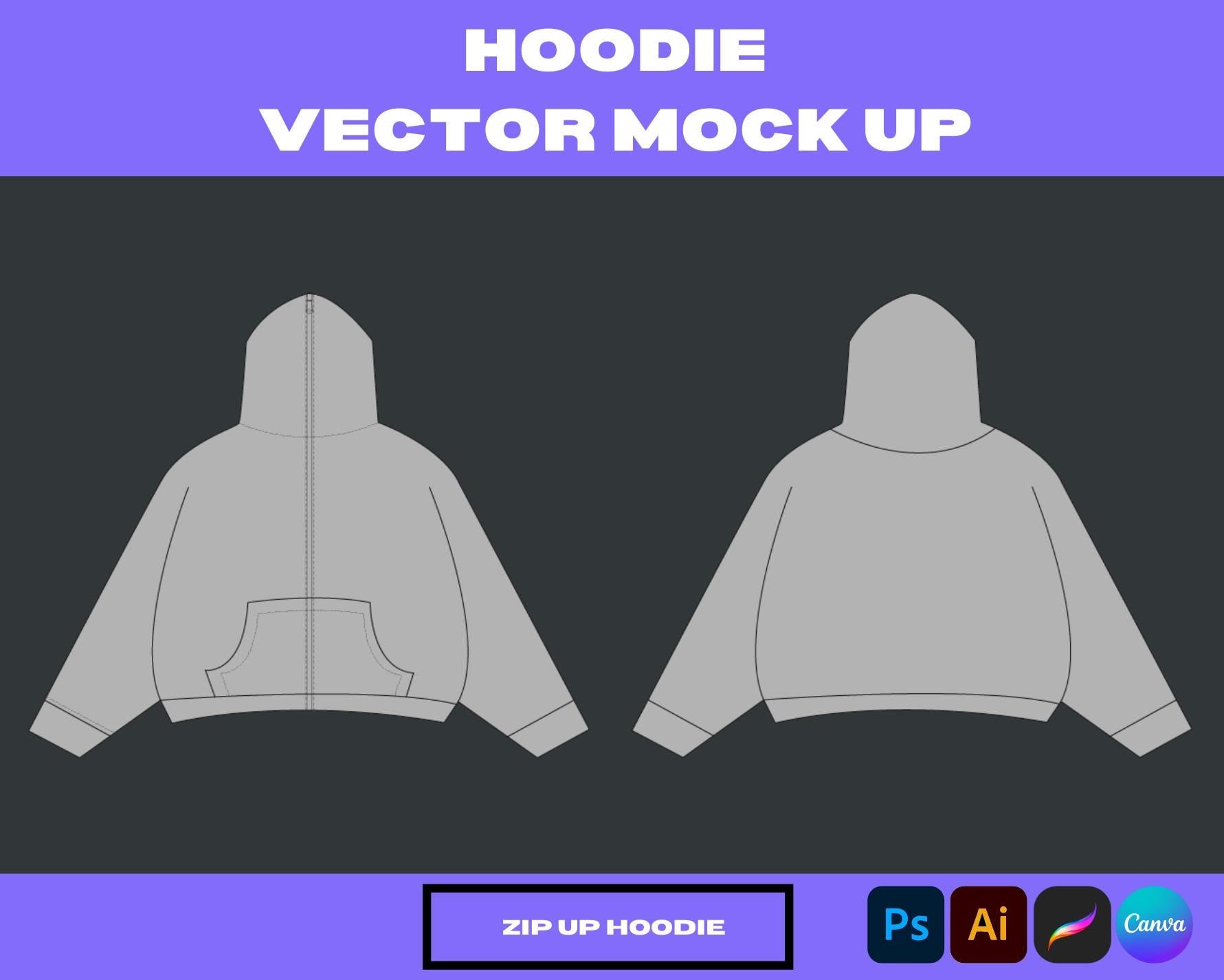 Full Zip Hoodie Mock-Up 9 | Editable Vector Template for Clothing Brands | Realistic Apparel Mock-Up for Designers & Print-on-Demand