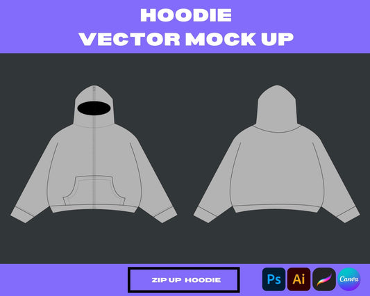 Full Zip Hoodie Mock-Up 11 | Editable Vector Template for Clothing Brands | Realistic Apparel Mock-Up for Designers & Print-on-Demand