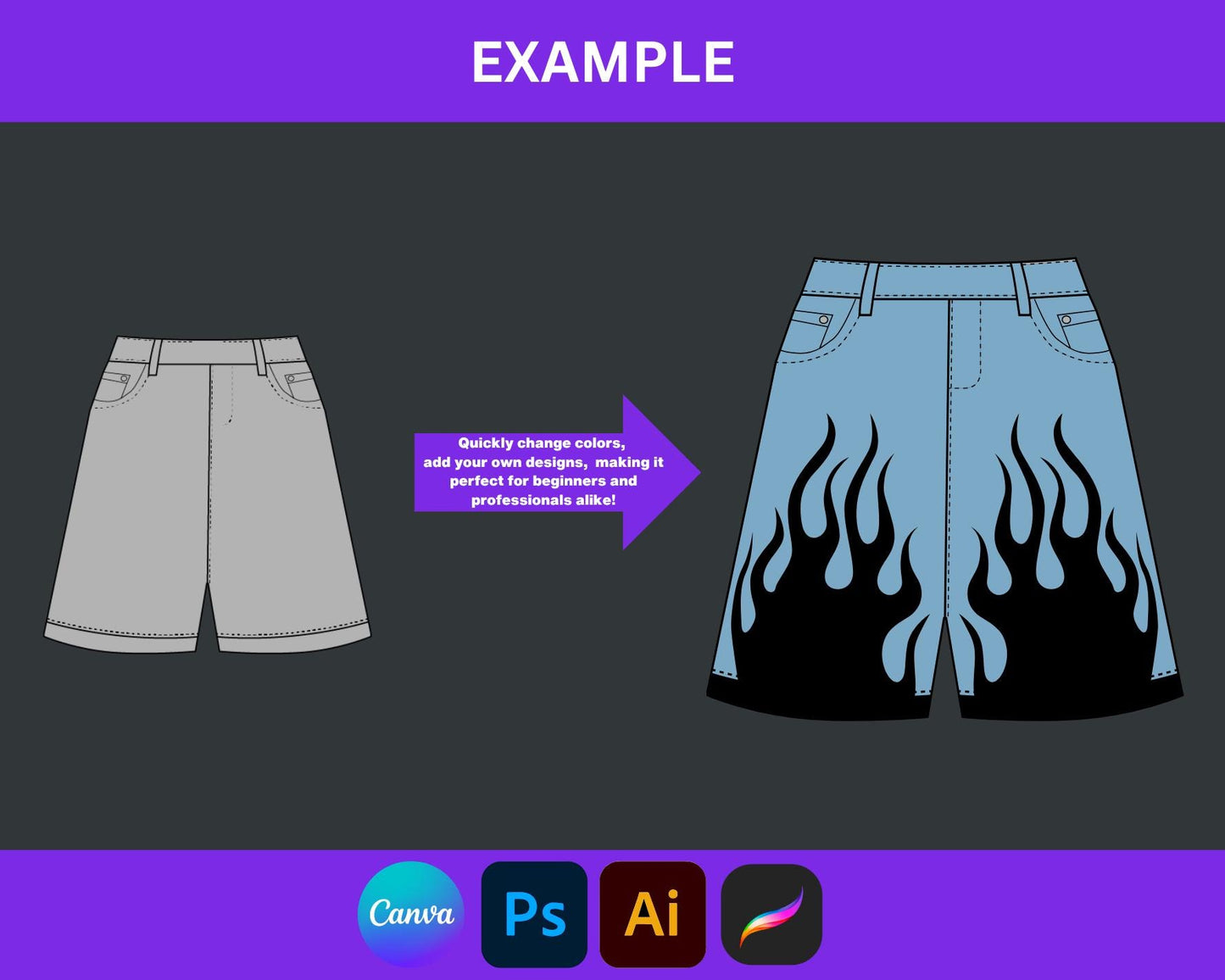 Jorts Vector Mock-Up | Editable Summer Apparel Template for Clothing Brands | Realistic Shorts Flats & CADs for Fashion Designers