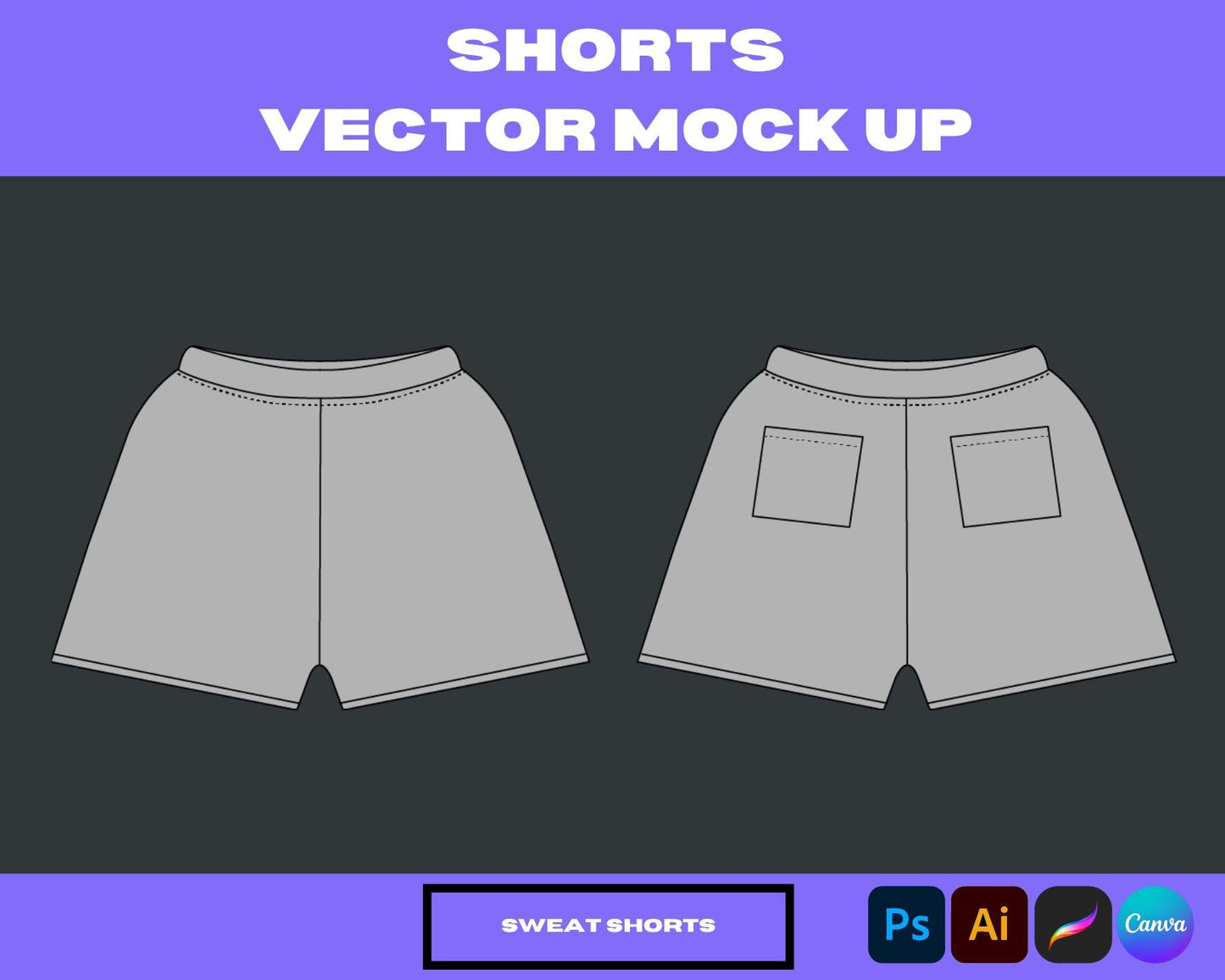 Shorts Vector Mock-Up | Editable Summer Apparel Template for Clothing Brands | Realistic Shorts Flats & CADs for Fashion Designers