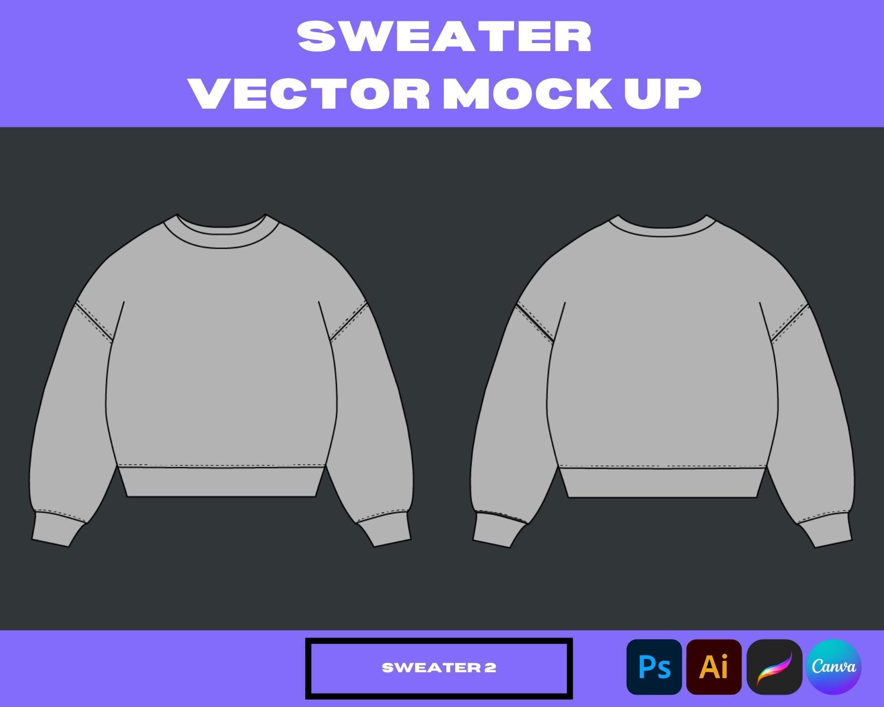 Sweater Vector Mock-Up 3 | Editable Winter Apparel Template for Clothing Brands | Realistic Sweater Flats & CADs for Designers