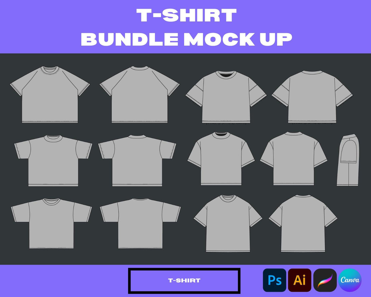 T-shirt mock ups bundle - 12 clothing brand Tee mock up pack - mock ups Tshirts - Cropped Tee mock ups and Oversized Tee mock ups