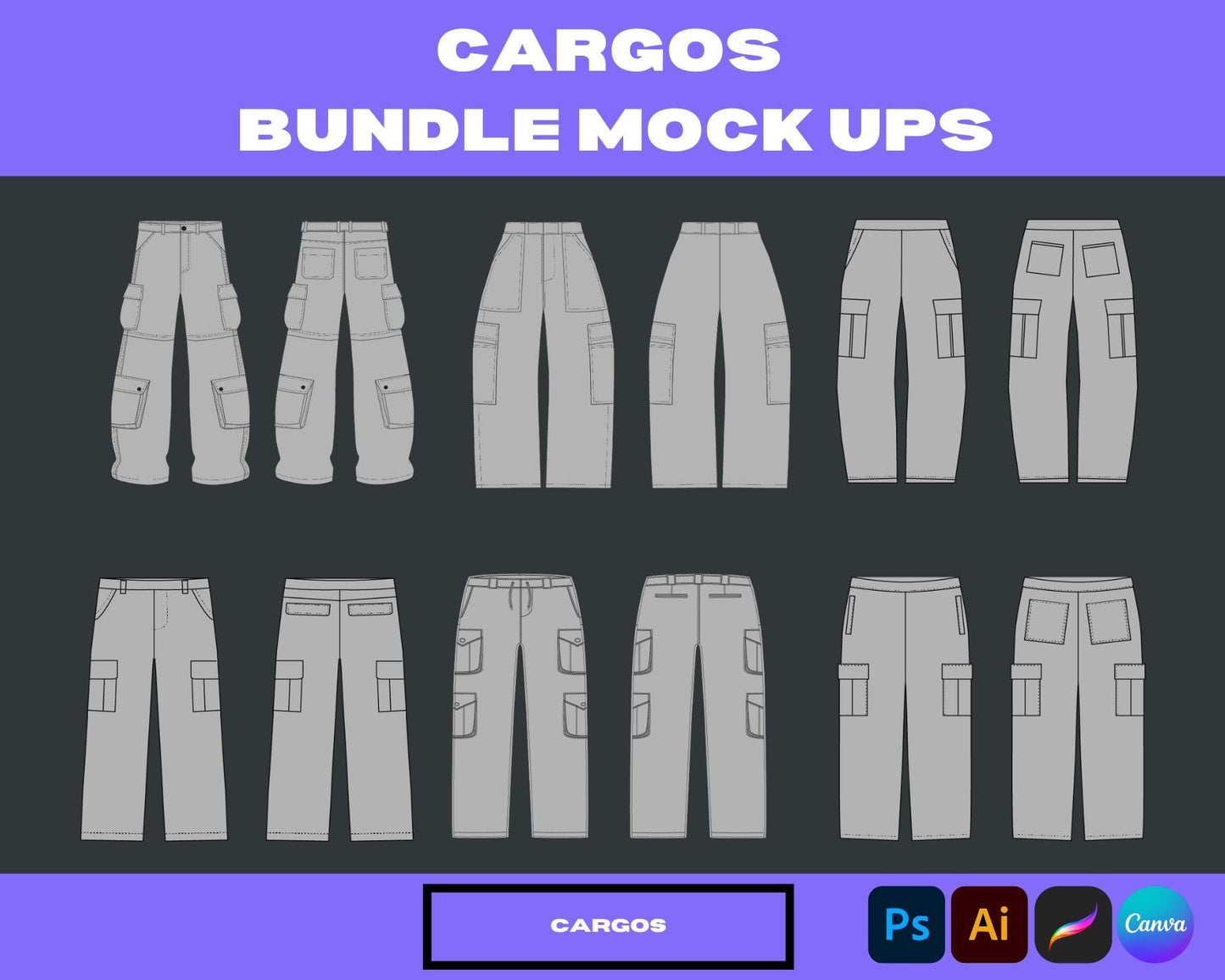 Cargos mock ups bundle - 8 clothing brand Cargos mock up pack - mock ups cargos - cargos mock ups and full sized cargos mock ups