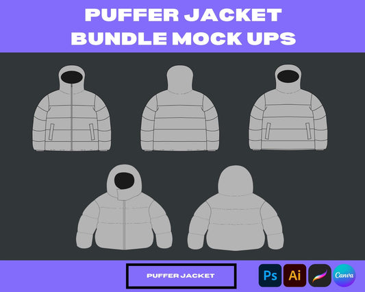 Puffer Jacket mock ups bundle - 22 clothing brand Puffer mock up pack - mock ups jacket - zip up jacket mock ups and jacket mock ups