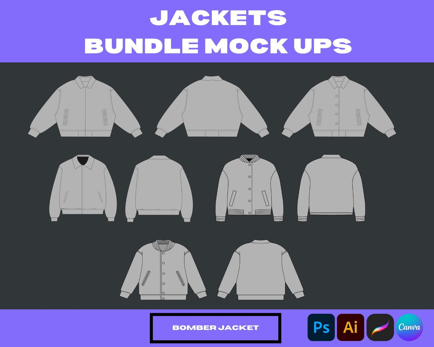 Jacket mock ups bundle - clothing brand Jacket mock up pack - mock ups hoodies - Bomber Jaclet mock ups and full sized Jacket mock ups