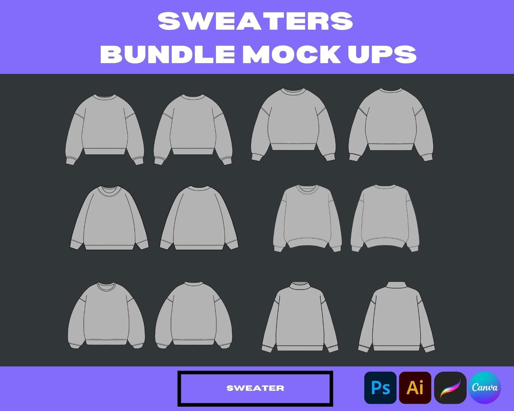 Sweater mock ups bundle - 12 clothing brand Sweater mock up pack - mock ups Sweater - zip up Sweate mock ups and full sized Sweater mock up