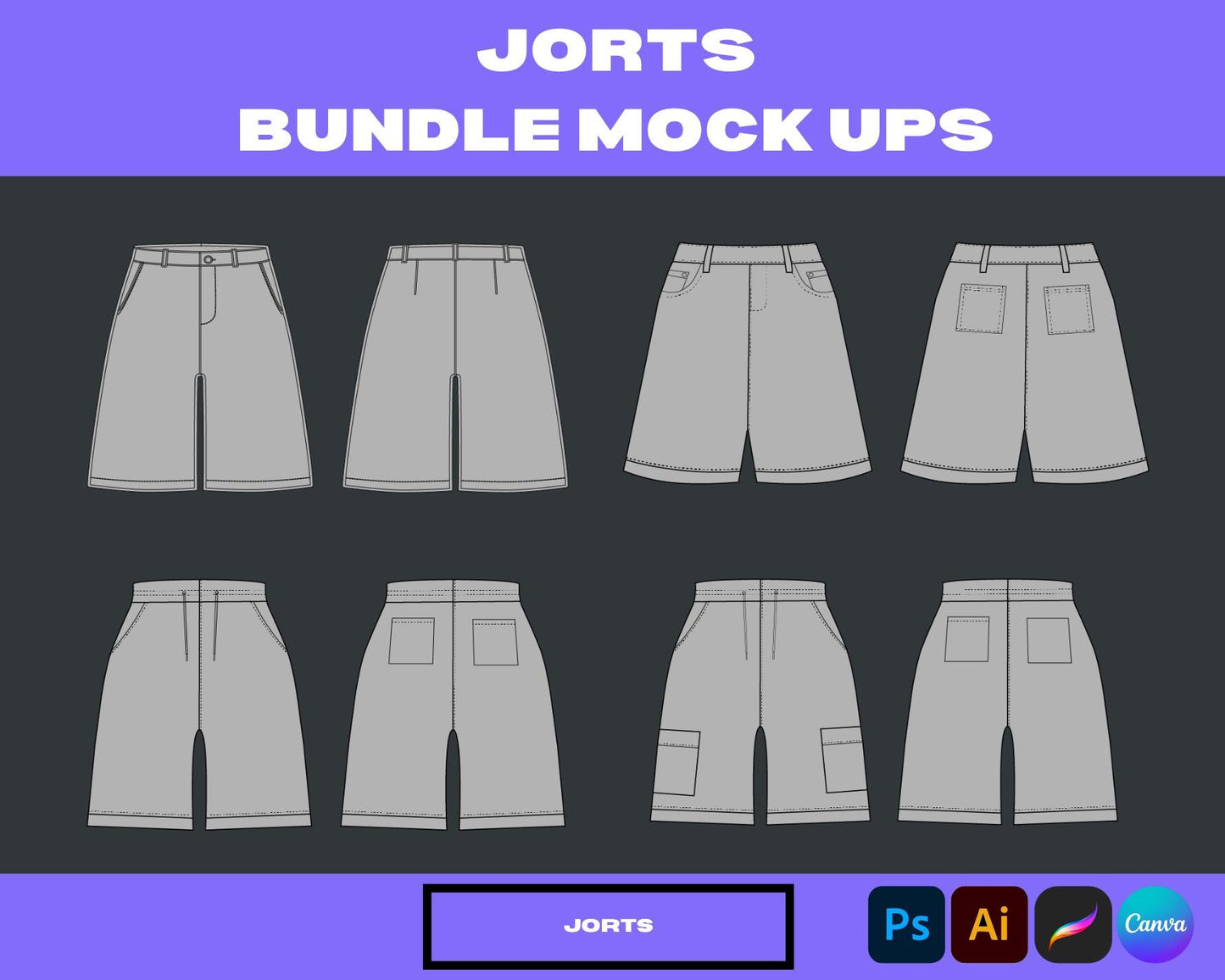 Jorts mock ups bundle - 4 clothing brand Jorts mock up pack - mock ups Jorts - Jorts mock ups and full sized Jorts mock ups