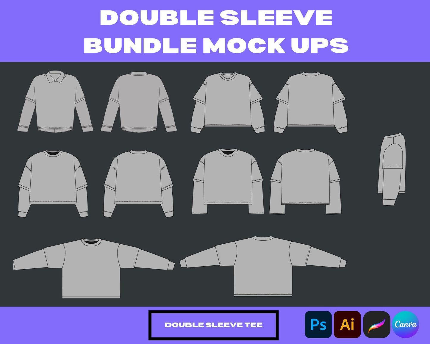 Double Sleeve Tees mock ups bundle - 11 Double Sleve T shirts mock up pack - mock ups Tees - Double sleeve mock up - Double Sleeve Bundle