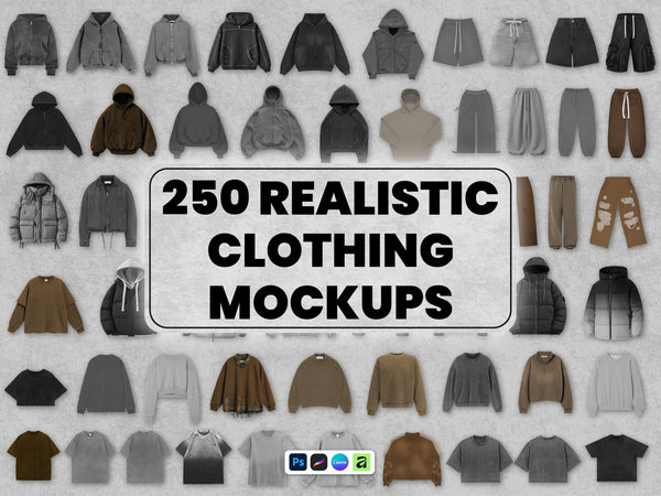 250+ Realistic Mockups Bundle | Streetwear Clothing Mockup pack | Front View