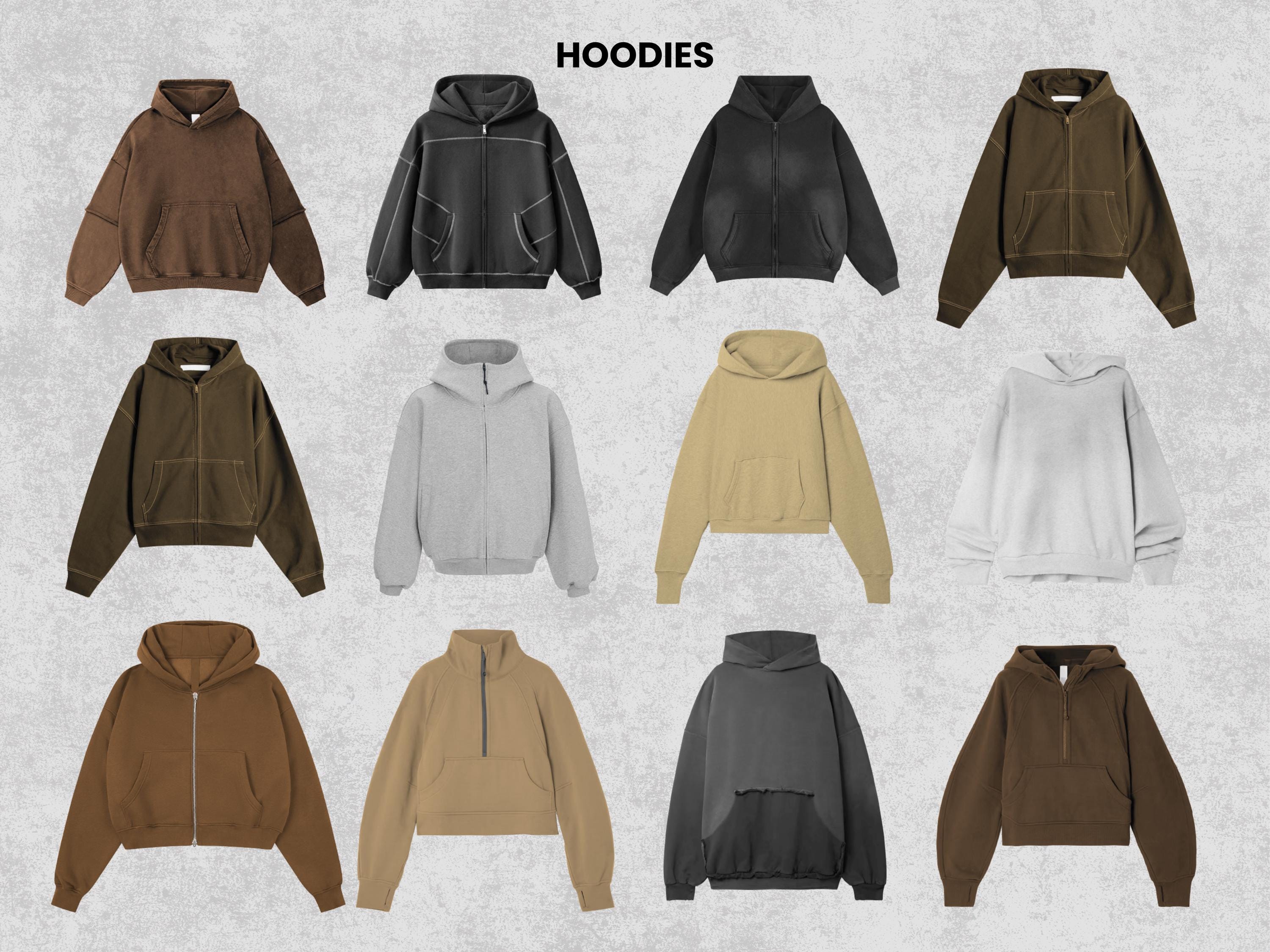 60+ Realistic Hoodies Mockups Bundle | Streetwear Hoodie Clothing Mockup pack | Front View