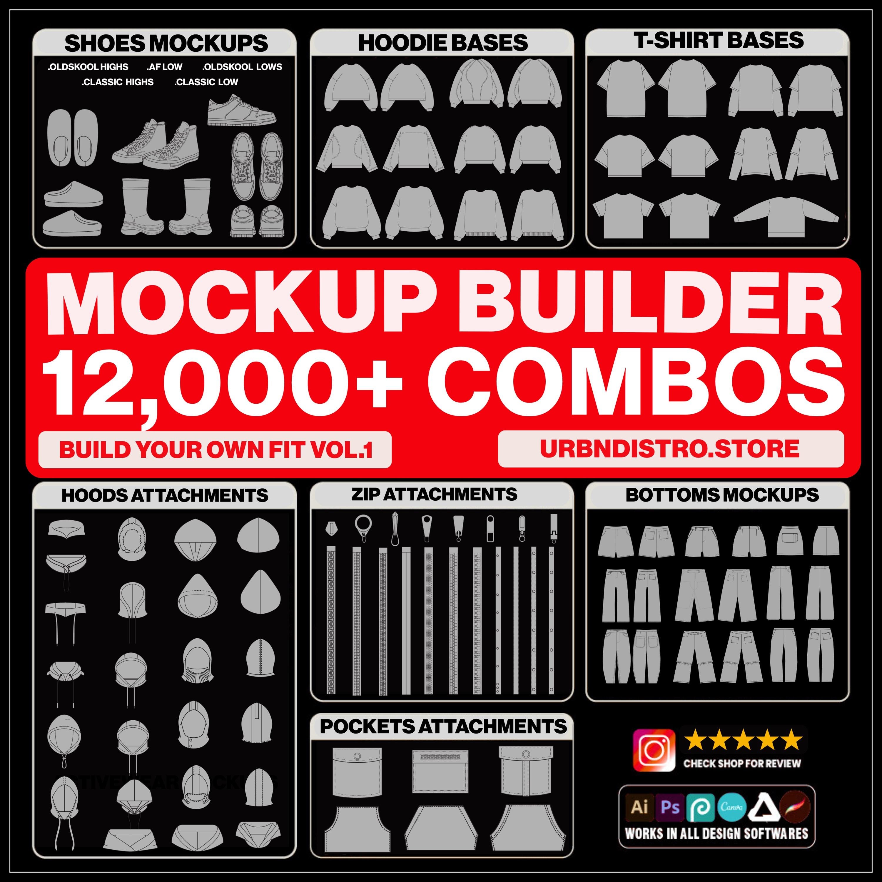 8,400+ Clothing Mockups Bundle, mega Fashion Designer Pack, Procreate Brushes, Streetwear Vector Mockups, Tech Pack Template, SVG PNG AI